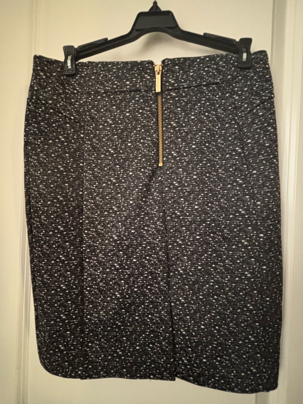 Michael Kors Black Tweed Pencil Skirt with Gold Zip